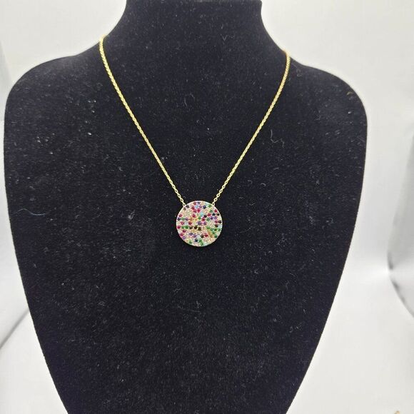 Gold Tone Necklace Bracelet Set Multi Rainbow Crystal Accents 925 Sterling Silve - Picture 6 of 7